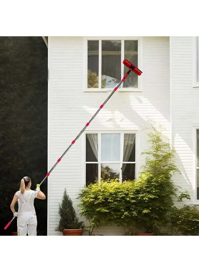 Red 445cm 14 6ft Extendable Squeegee Set 2 In 1 Window Cleaning Tool With Stainless Steel Poles - Image 2